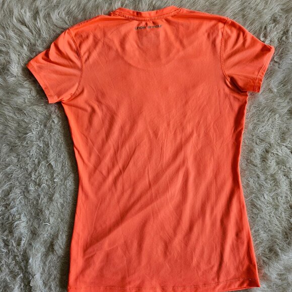 Under Amour Women's Orange Fitted Heatgear Short Sleeve Crew-Neck Shirt Size S - Picture 3 of 7